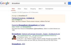 Wer sich informieren will, was es mit dem Begriff "Drosselkom" auf sich hat, findet als erstes Suchergebnis eine Google-Anzeige der Telekom.